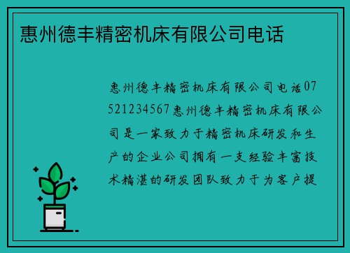惠州德丰精密机床有限公司电话